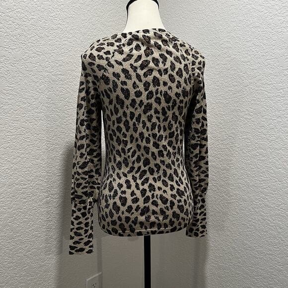 Cache Animal Print Long Sleeve Gathered Keyhole Neckline M Brown Gold Metallic - Picture 3 of 8